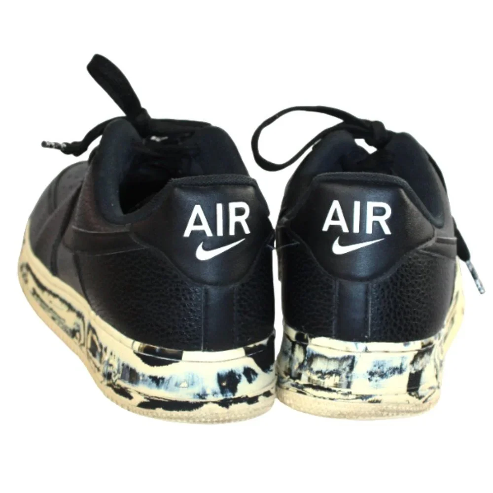 Nike Air Force Low Release Black Marble Leather Lace Up Athletic Shoe Size 10